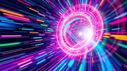 Vibrant Neon Light Tunnel - Abstract Sci-Fi Background for Digital Art, Presentations, and Futuristic Design Projects