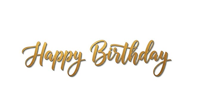 Elegant golden script reads 'Happy Birthday' on a clean white background, celebratory wishes.