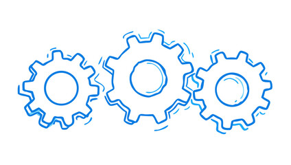 Three blue gears interlocking on a black background