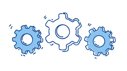Three blue gears meshing together on a black background