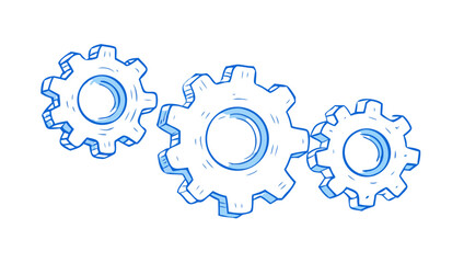 Three blue interlocking gears on a black background