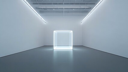 Obraz premium Illuminated Cube Installation - Minimalist Art Piece for Modern Interior Design and Architectural Visualization Projects