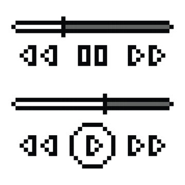 Pixel Media Control Bar Play, Pause, Skip, Retro UI Icons