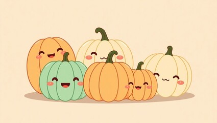 Cute Cartoon Pumpkins for Fall Harvest and Halloween Season