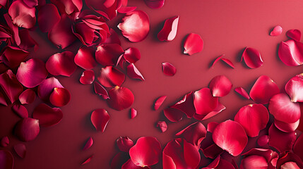 Red Rose Petals Scattered on Crimson Background