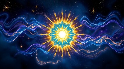 Radiant Starburst in Deep Space - Abstract Cosmic Energy for Spiritual Designs and Technological Visualizations