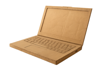 Replica Used Cardboard Laptop Computer Model Closed Lid Light Beige Color.
