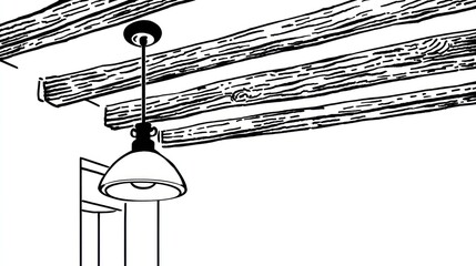 Rustic beams, pendant light fixture, and partial doorway