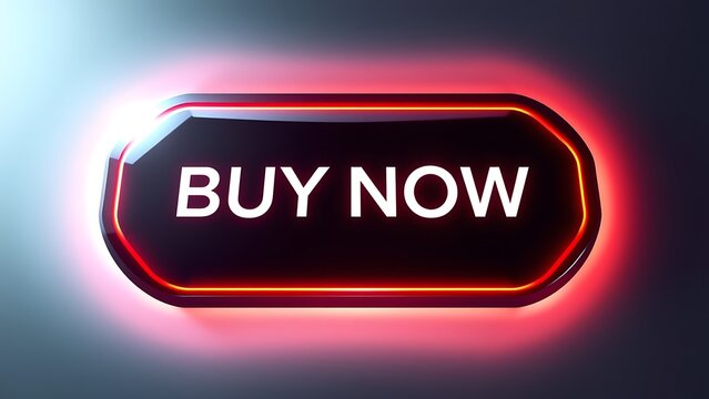 Futuristic Buy Now Button - Glowing Neon UI Element for E-commerce and Marketing Campaigns, Call to Action with Red Outline, Shiny and Modern Design for Online Sales