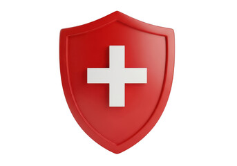 Fototapeta premium Red shield with white cross symbol isolated on transparent background