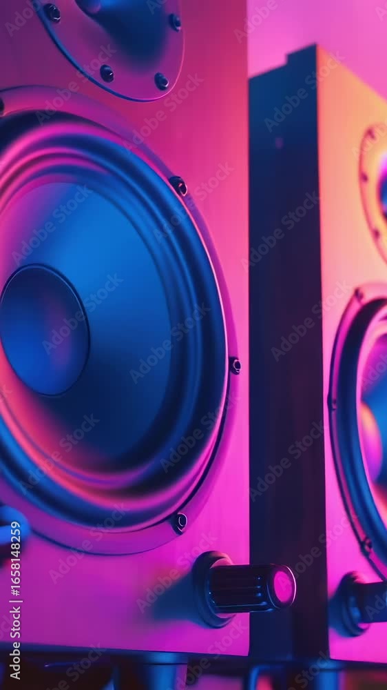 Poster a pair of speakers sitting on a table, ideal for displaying or using in a presentation