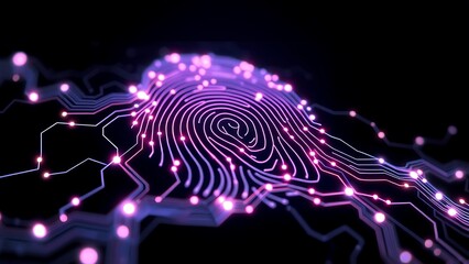 Abstract Fingerprint Circuit Board - Security and Technology Concept Illustration for Digital Age, Cybersecurity, Biometric Access and Data Protection