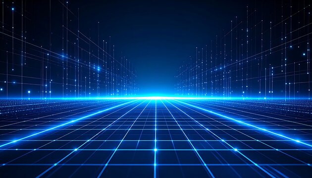 Abstract digital grid with glowing lines and data network