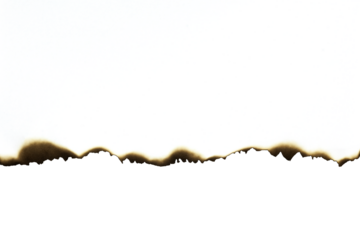 Burnt paper edge border with fire detail. Old, vintage grunge texture for design, isolated on white background with clipping path.