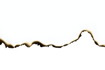 Old burnt paper page edge texture. Vintage grunge border design element, isolated on white background with clipping path.