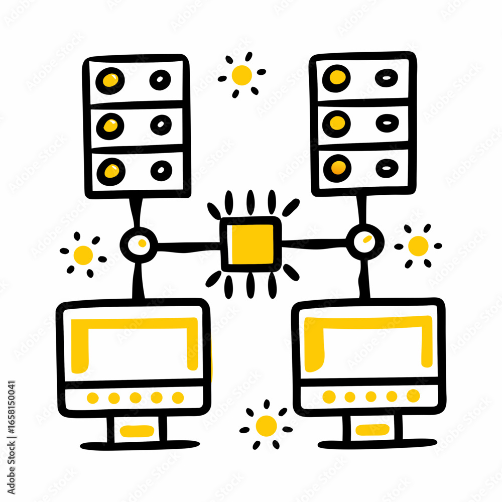 Aufkleber servers and computers connected in a network diagram illustration