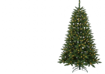 A beautifully decorated christmas tree with warm lights, isolated on a transparent background, perfect for holiday celebrations and festive home decor