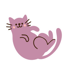 Cute playful cat vector Illustration. Doodle simple flat design