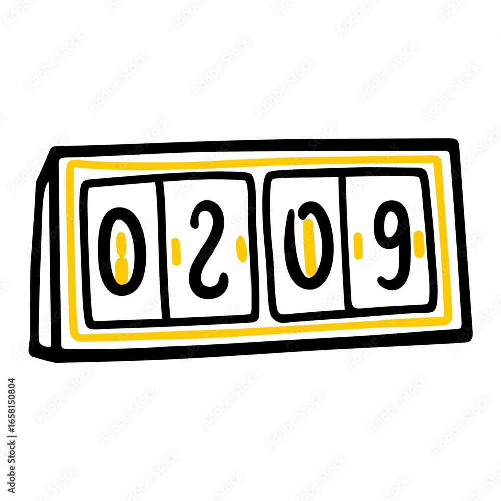 Poster retro flip clock displaying time in yellow and black design