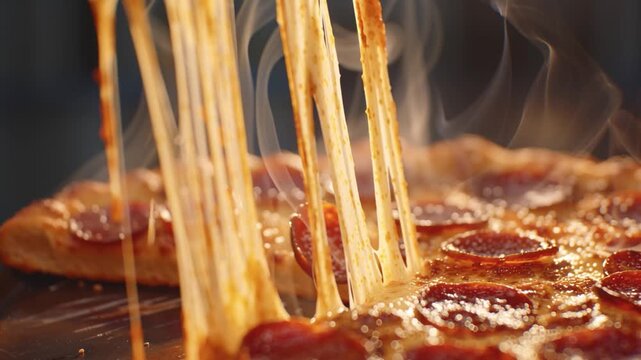 Delicious pepperoni pizza pizzeria kitchen food photography warm close-up view tempting culinary delight