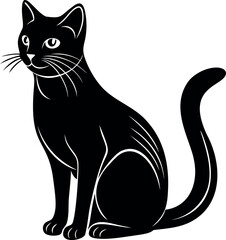 Elegant black cat stylized illustration with white accents and a curled tail