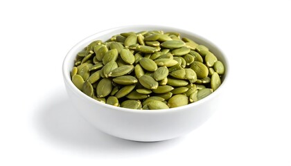 Green pumpkin seeds in a white bowl