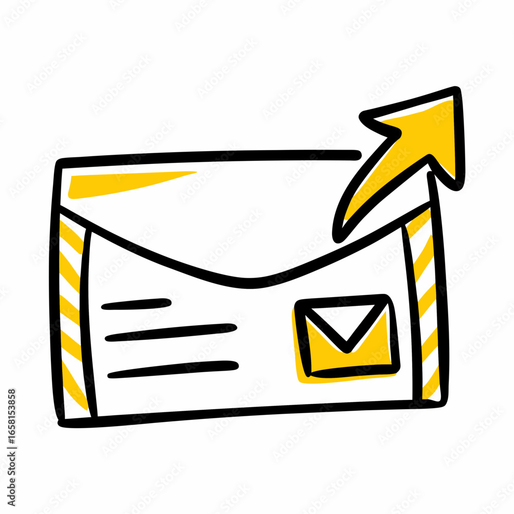 Poster envelope with arrow symbolizing email communication and sending