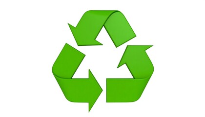 Green recycling symbol on white background