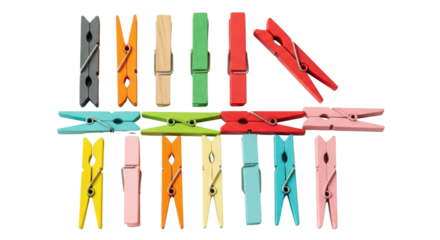 Brightly colored wooden clothespins artfully arranged for creative projects and crafting ideas