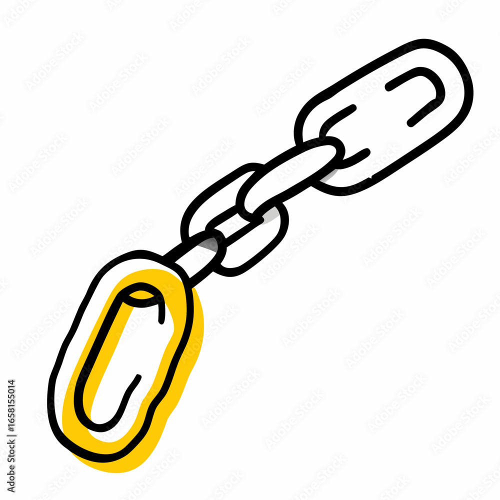 Poster yellow outlined chain link in minimalistic design style