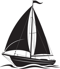 Sailing Boat Silhouette on the Water with Waves Vector Illustration Nautical Theme