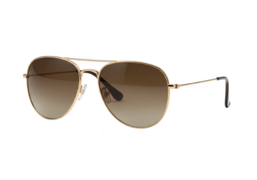 Gold aviator sunglasses with brown gradient lenses, isolated on transparent background