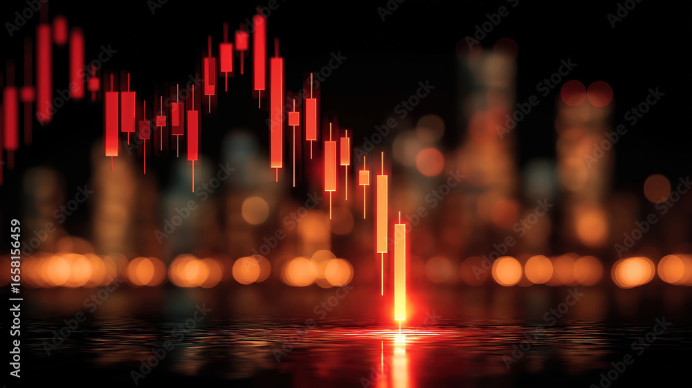 Aufkleber falling stock market candlestick chart in red with data graph representing crash concept