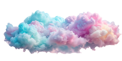 Fototapeta premium Vibrant multicolored cloud formation with turquoise, purple, pink, and orange hues blending together, isolated on a transparent background