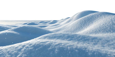 Multiple snow dunes showcase varying heights and contours with crystalline surface textures throughout composition, isolated on a transparent background