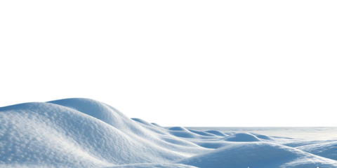 Snow-covered hills mirror previous landscape with gentle undulating forms stretching into pale distance, isolated on a transparent background