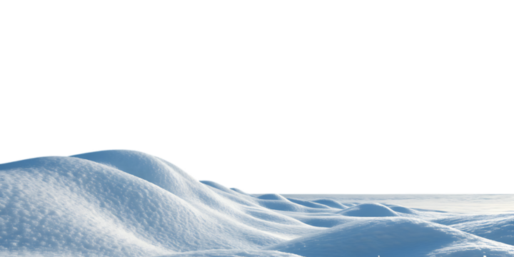 Snow-covered hills mirror previous landscape with gentle undulating forms stretching into pale distance, isolated on a transparent background