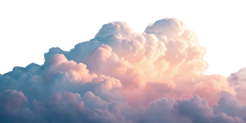 Soft pastel clouds in pink and blue tones creating ethereal heavenly atmosphere, isolated on a transparent background