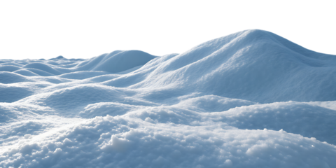 Rolling snowy hills with varied elevations creating dynamic winter landscape with smooth textured surfaces, isolated on a transparent background
