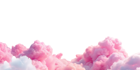 Soft pink and purple watercolor clouds floating dreamily across a white sky, isolated on a transparent background
