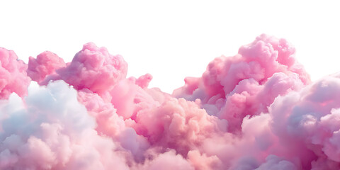Fototapeta premium Vibrant pink and purple cloud masses with dramatic coloring and billowing cumulus formations above, isolated on a transparent background