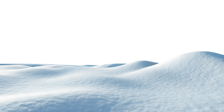 Expansive snow field with gentle rolling terrain stretching toward distant horizon in peaceful setting, isolated on a transparent background - Powered by Adobe