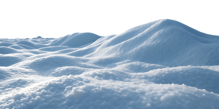 Rolling snowy hills with varied elevations creating dynamic winter landscape with smooth textured surfaces, isolated on a transparent background
