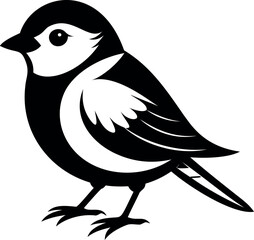 Stylized Black and White Vector Illustration of a Small Bird Profile