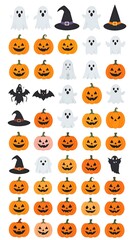 Halloween themed stickers with various ghosts, pumpkins, and witch hats