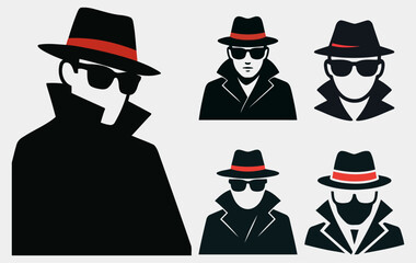 Detective with Red Hat and Sunglasses Vector Illustration for Design