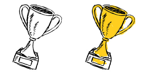 Grunge sketch trophy vector for victory, achievement, and awards with a raw, artistic feel. Great for illustrating success, competition, and creative concepts.