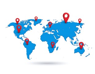 World map with multiple location markers