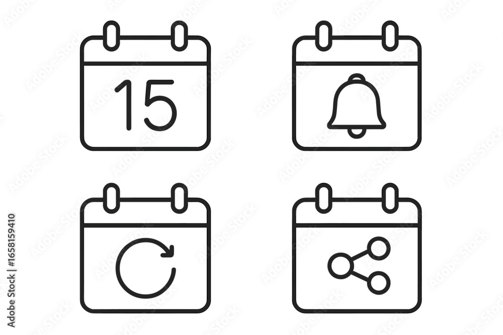 Poster calendar app icon set. outline icons for schedule, appointment, and planner. vector symbols for date