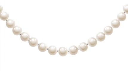 Obraz premium A strand of lustrous, cream-colored pearls elegantly curves against a stark white background, showcasing their smooth, spherical form and subtle luminosity